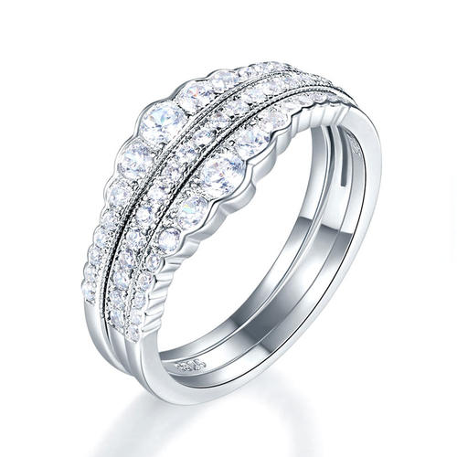 Solid 925 Sterling Silver Wedding Band Ring Set 3-Pieces Anniversary XFR8270