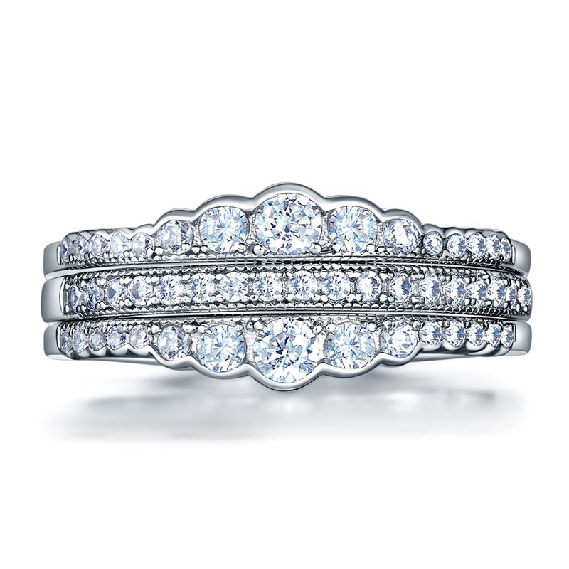 Solid 925 Sterling Silver Wedding Band Ring Set 3-Pieces Anniversary XFR8270