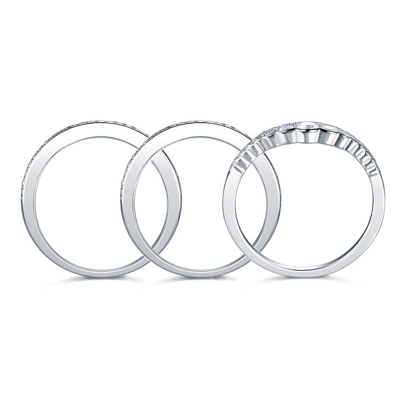 Solid 925 Sterling Silver Wedding Band Ring Set 3-Pieces Anniversary XFR8270