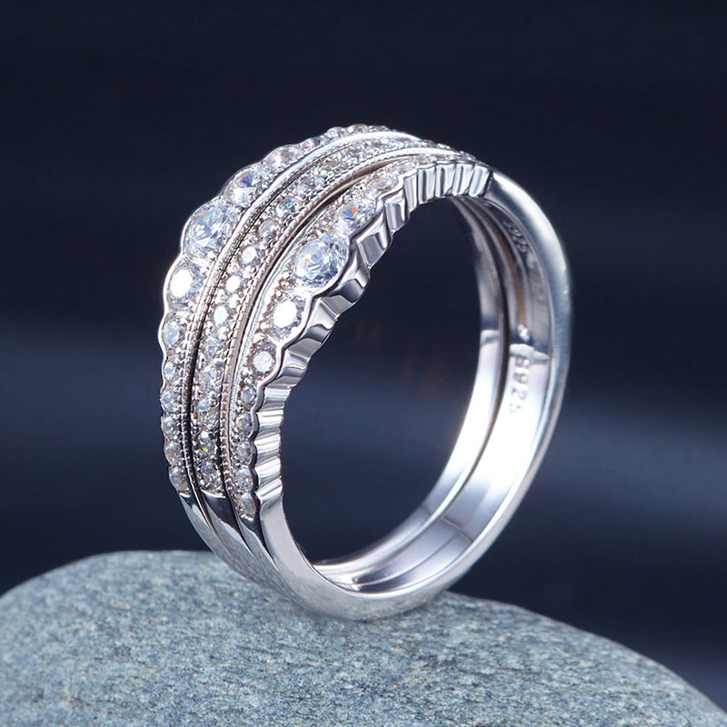 Solid 925 Sterling Silver Wedding Band Ring Set 3-Pieces Anniversary XFR8270