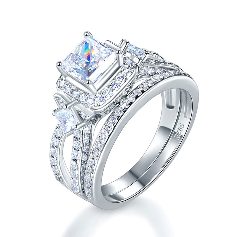 Princess Cut 925 Sterling Silver Wedding Engagement Ring Set Anniversary XFR8271