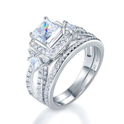 Princess Cut 925 Sterling Silver Wedding Engagement Ring Set Anniversary XFR8271