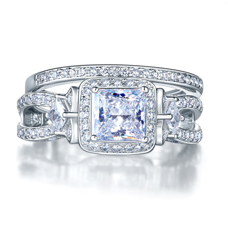 Princess Cut 925 Sterling Silver Wedding Engagement Ring Set Anniversary XFR8271