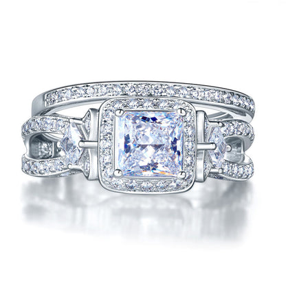 Princess Cut 925 Sterling Silver Wedding Engagement Ring Set Anniversary XFR8271