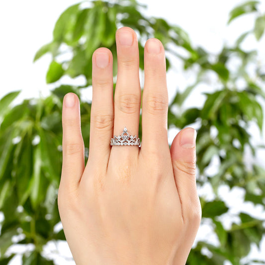 Solid 925 Sterling Silver Ring Crown Shape Simulated Diamond for Lady Trendy Stylish XFR8275