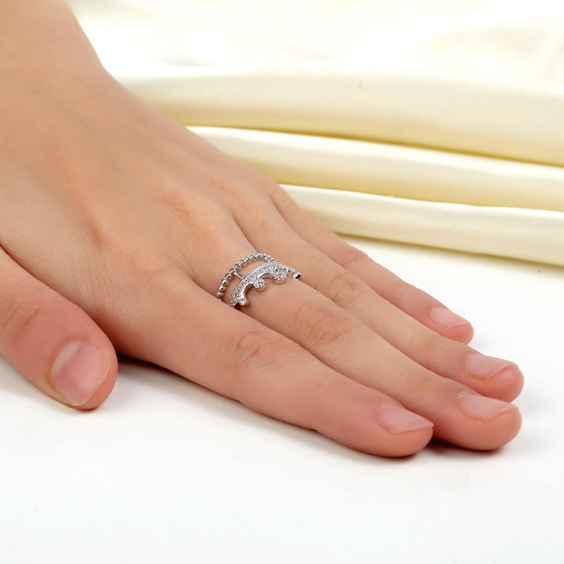 Solid 925 Sterling Silver Ring Crown Shape Simulated Diamond for Lady Trendy Stylish Jewelry XFR8277