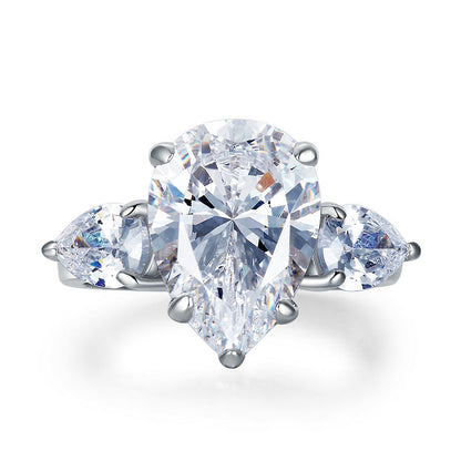 Pear Cut 4 Carat Solid 925 Sterling Silver Ring Three-Stone Pageant Luxury Jewelry XFR8308
