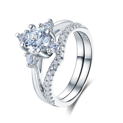 925 Sterling Silver 2-Pcs Wedding Engagement Ring Set 1 Ct Round Cut Jewelry XFR8312