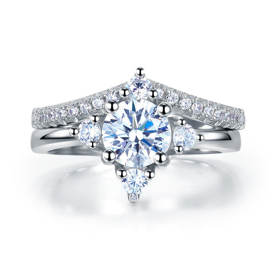 925 Sterling Silver 2-Pcs Wedding Engagement Ring Set 1 Ct Round Cut Jewelry XFR8312