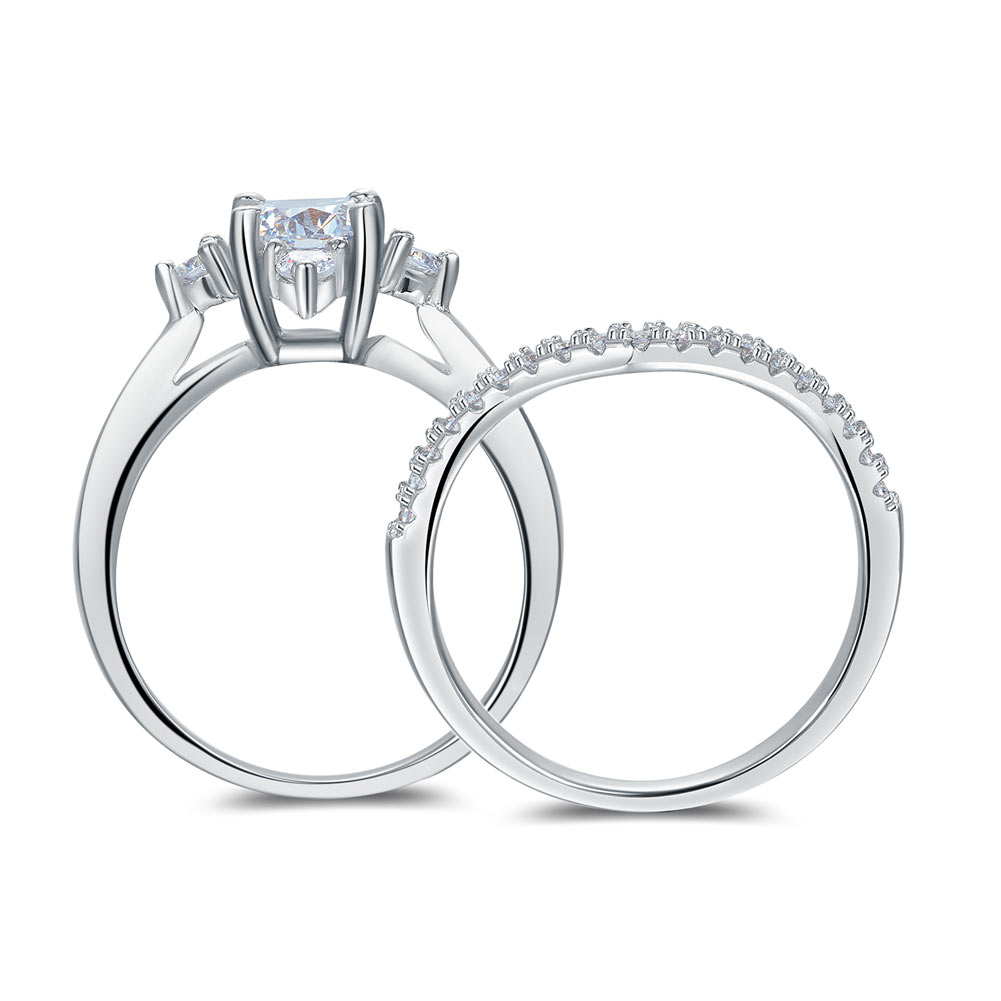 925 Sterling Silver 2-Pcs Wedding Engagement Ring Set 1 Ct Round Cut Jewelry XFR8312