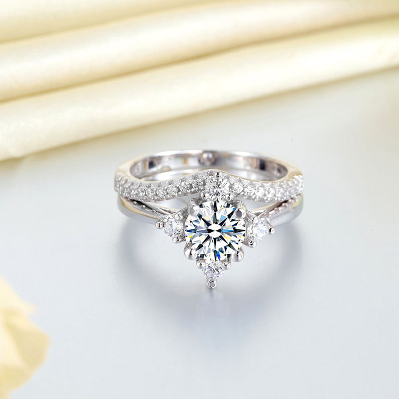 925 Sterling Silver 2-Pcs Wedding Engagement Ring Set 1 Ct Round Cut Jewelry XFR8312