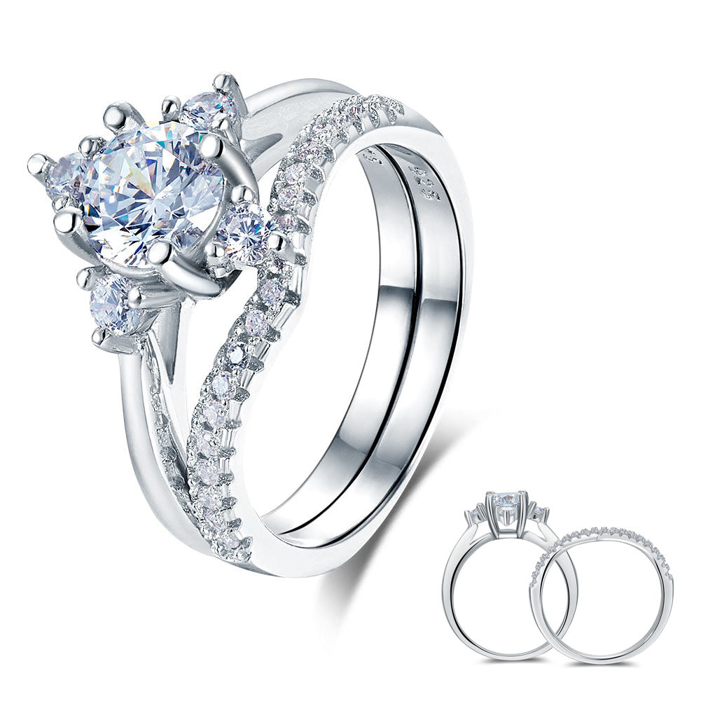 925 Sterling Silver 2-Pcs Wedding Engagement Ring Set 1 Ct Round Cut Jewelry XFR8312