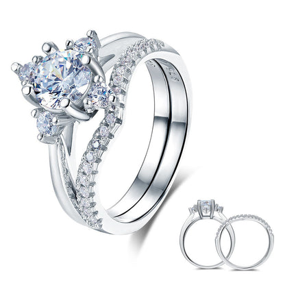 925 Sterling Silver 2-Pcs Wedding Engagement Ring Set 1 Ct Round Cut Jewelry XFR8312