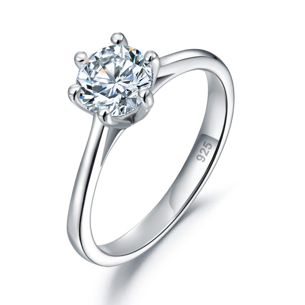 1 Carat Simulated Diamond Engagement Ring 925 Sterling Silver Classic 6 Claws XFR8316