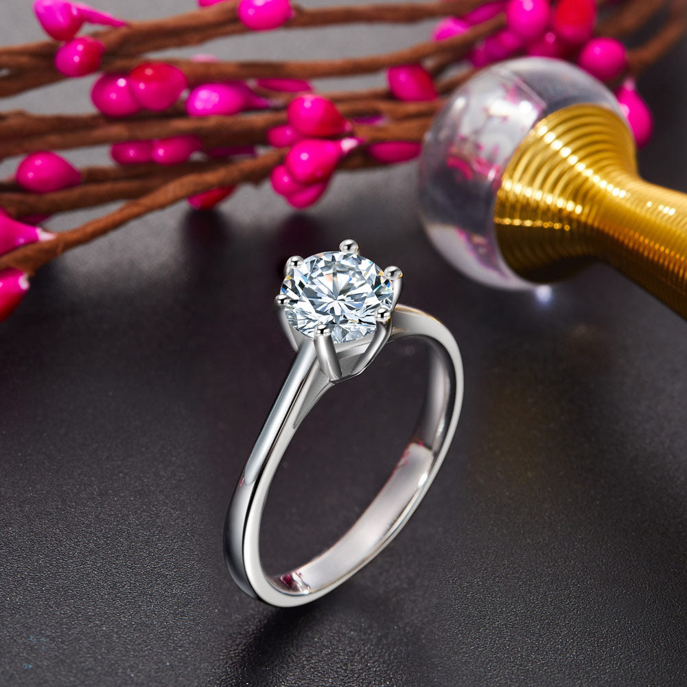 1 Carat Simulated Diamond Engagement Ring 925 Sterling Silver Classic 6 Claws XFR8316