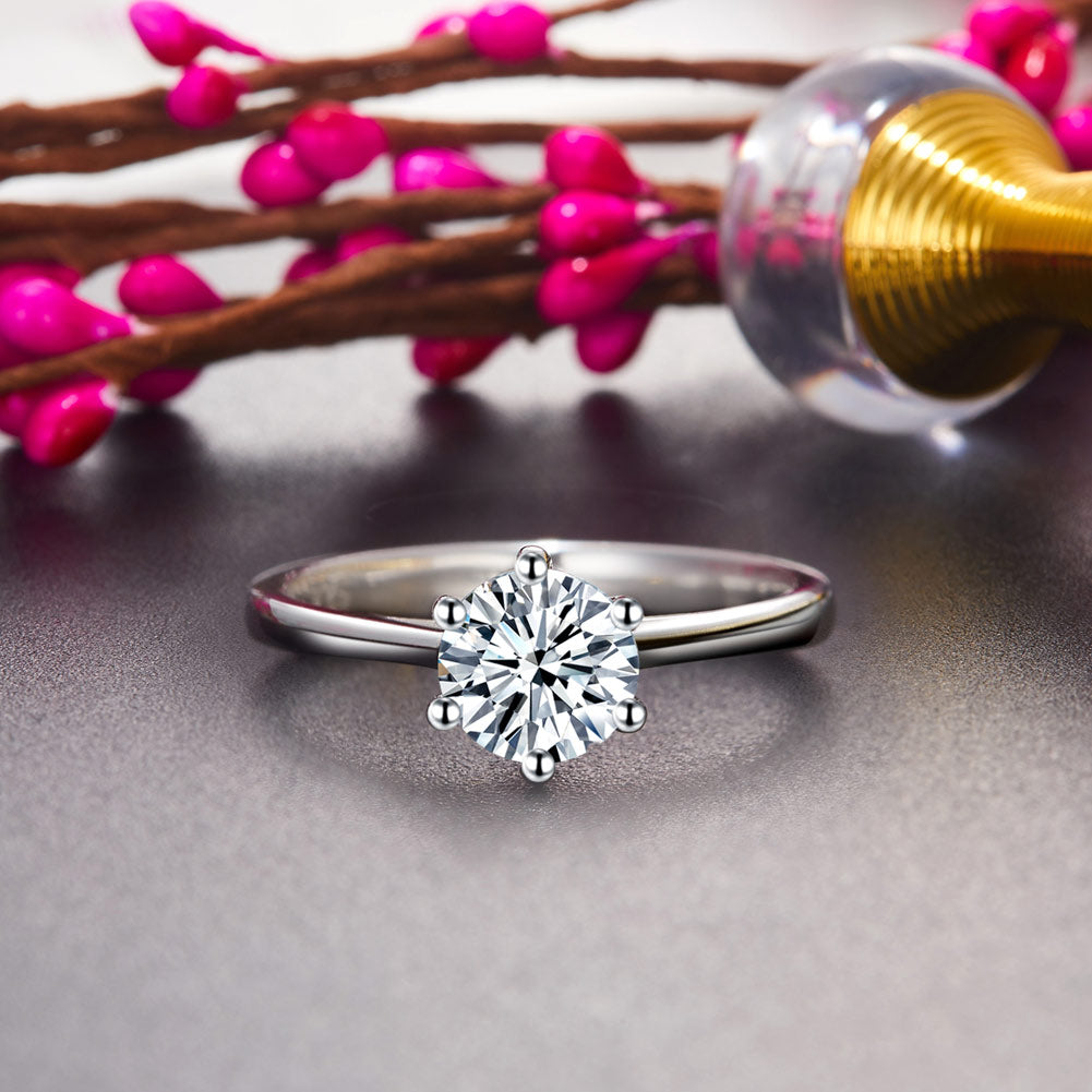 1 Carat Simulated Diamond Engagement Ring 925 Sterling Silver Classic 6 Claws XFR8316