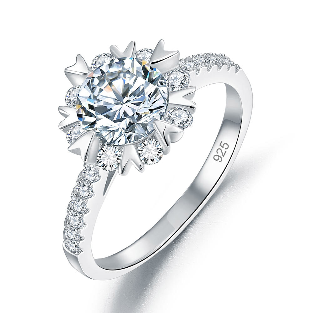 Flower Wedding Ring Solid 925 Sterling Silver Simulated Diamond XFR8319