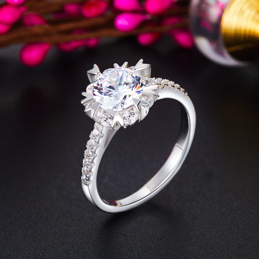 Flower Wedding Ring Solid 925 Sterling Silver Simulated Diamond XFR8319