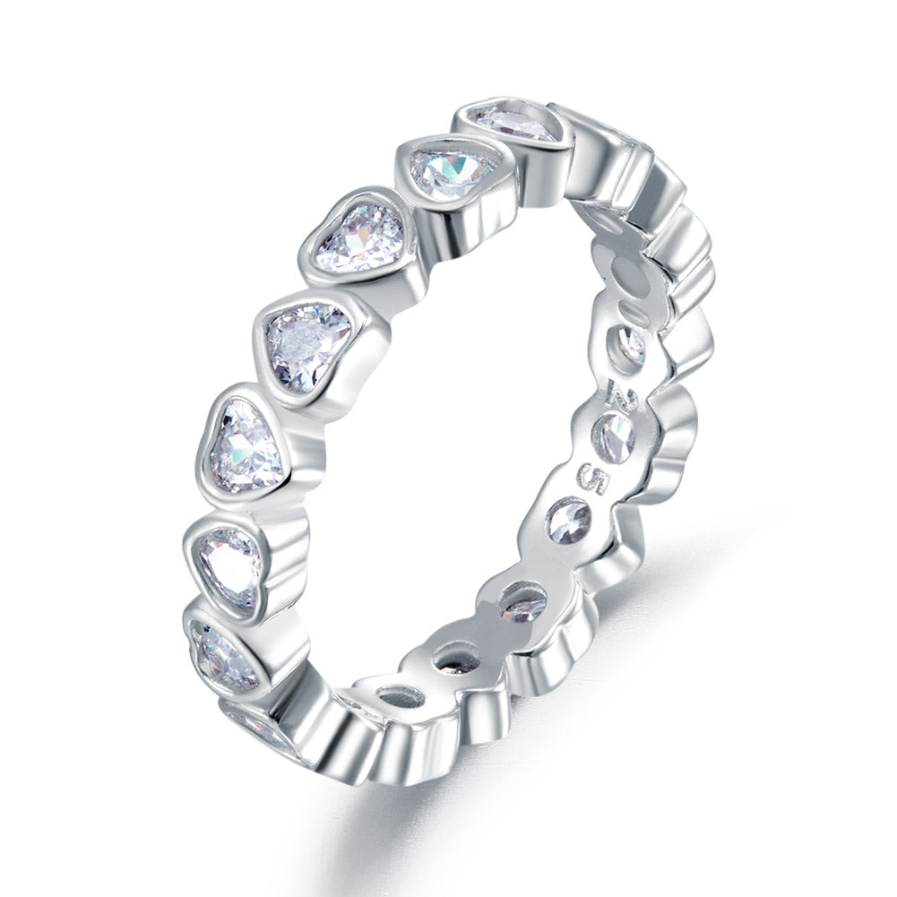 Eternity Wedding Band Heart Solid 925 Sterling Silver Stacking Ring Jewelry XFR8321