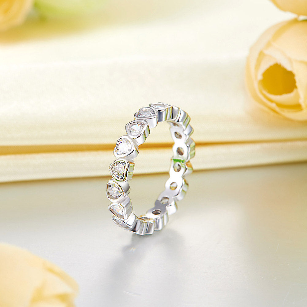 Eternity Wedding Band Heart Solid 925 Sterling Silver Stacking Ring Jewelry XFR8321