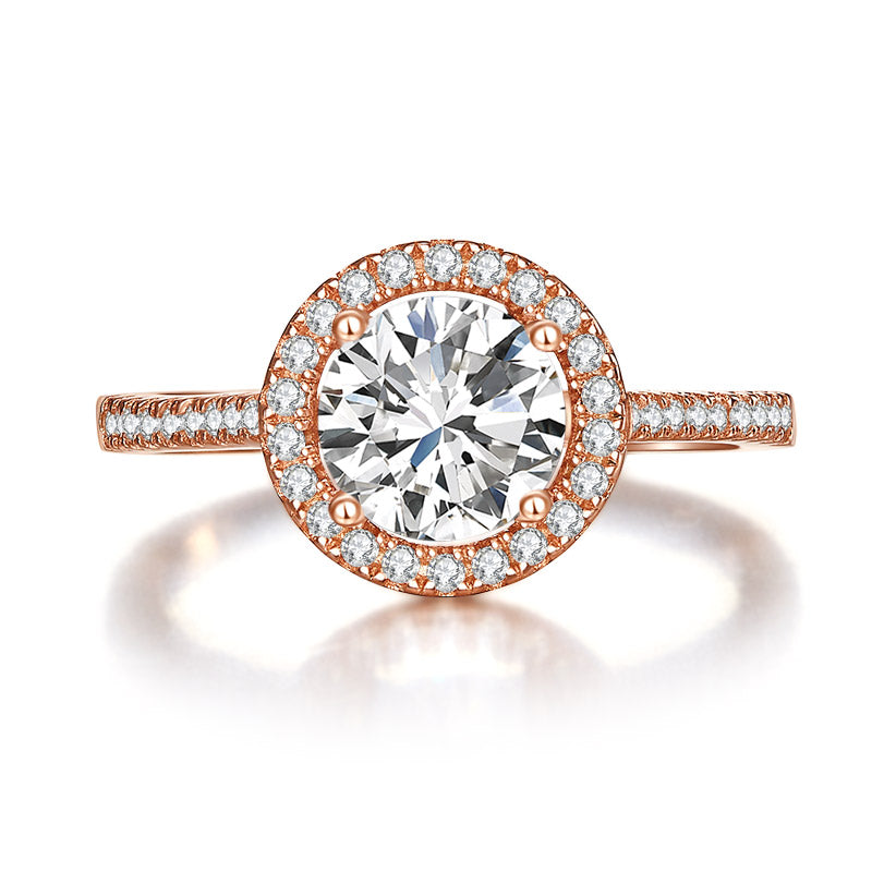 925 Sterling Silver Wedding Engagement Rose Gold Plated Ring Simulated Diamond XFR8326