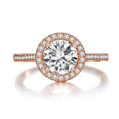 925 Sterling Silver Wedding Engagement Rose Gold Plated Ring Simulated Diamond XFR8326