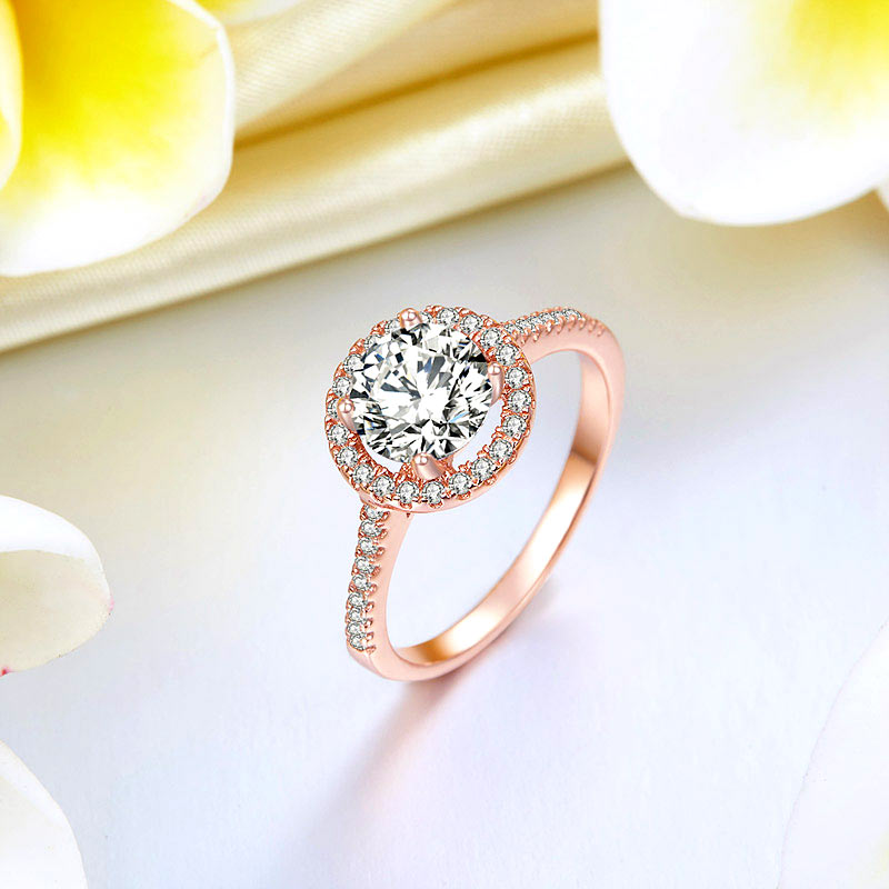 925 Sterling Silver Wedding Engagement Rose Gold Plated Ring Simulated Diamond XFR8326
