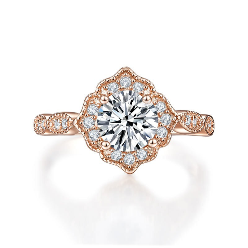 Vintage Style Art Deco Ring Solid 925 Sterling Silver Rose Gold Plated 1 Carat XFR8330