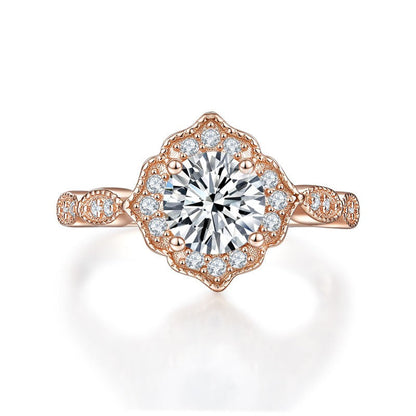 Vintage Style Art Deco Ring Solid 925 Sterling Silver Rose Gold Plated 1 Carat XFR8330