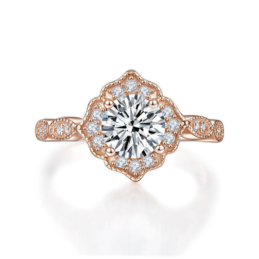 Vintage Style Art Deco Ring Solid 925 Sterling Silver Rose Gold Plated 1 Carat XFR8330