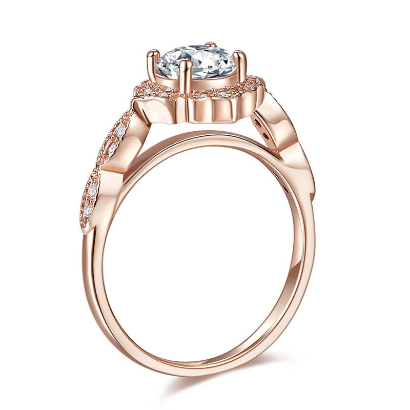 Vintage Style Art Deco Ring Solid 925 Sterling Silver Rose Gold Plated 1 Carat XFR8330