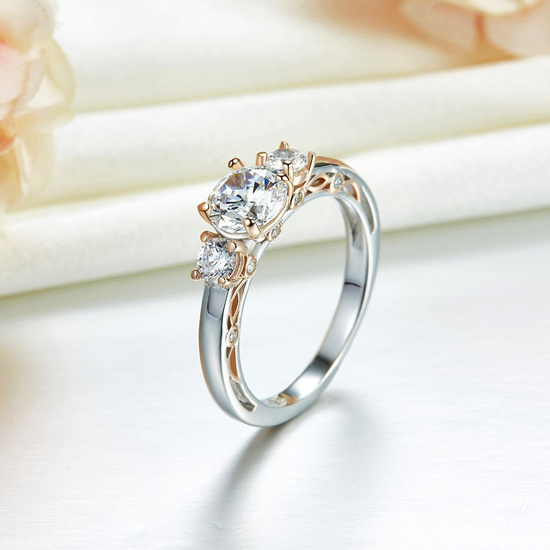 Solid 925 Sterling Silver Wedding Vintage Style Ring 1 Ct Two Tone Color XFR8331