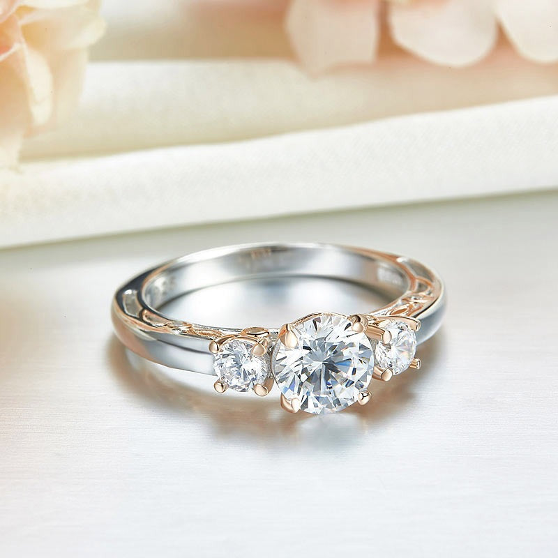 Solid 925 Sterling Silver Wedding Vintage Style Ring 1 Ct Two Tone Color XFR8331