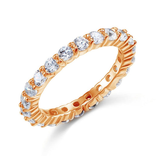 Solid 925 Sterling Silver Wedding Band Eternity Stacking Ring Rose Gold Plated XFR8332