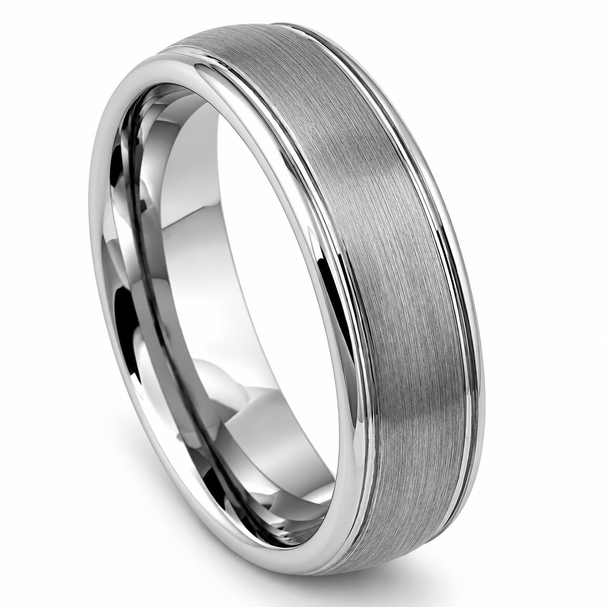 Silver Brushed Finish Tungsten 6mm Promise Ring — angled alternate product view