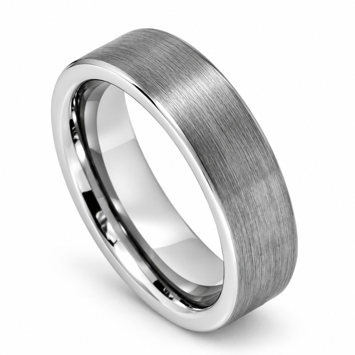 Silver Brushed Finish Tungsten 6mm Wedding Band - Style 2 — angled alternate product view