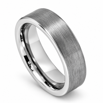 Silver Brushed Finish Tungsten 6mm Wedding Band - Style 2 — angled alternate product view