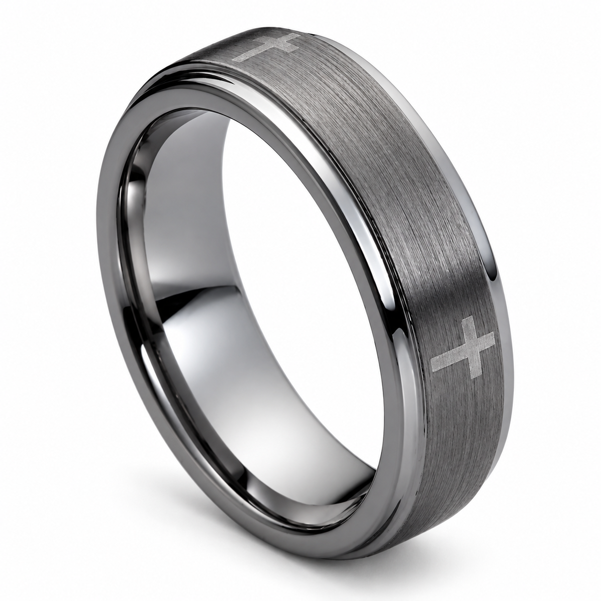Gunmetal Brushed Finish Tungsten 7mm Promise Ring — angled alternate product view