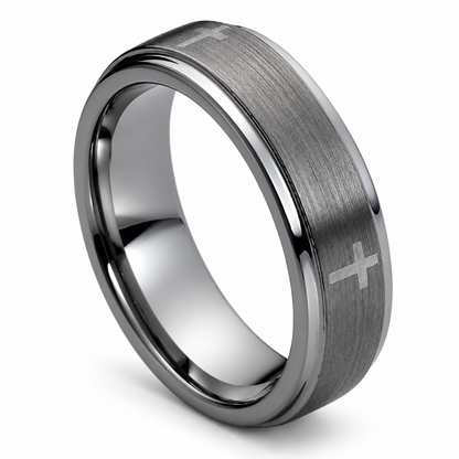 Gunmetal Brushed Finish Tungsten 7mm Promise Ring — angled alternate product view