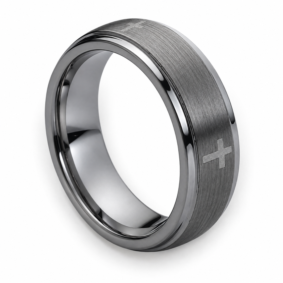 Gunmetal Brushed Finish Tungsten 7mm Promise Ring — topdown alternate product view
