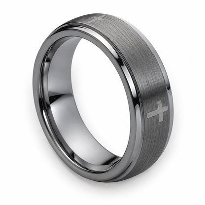 Gunmetal Brushed Finish Tungsten 7mm Promise Ring — topdown alternate product view