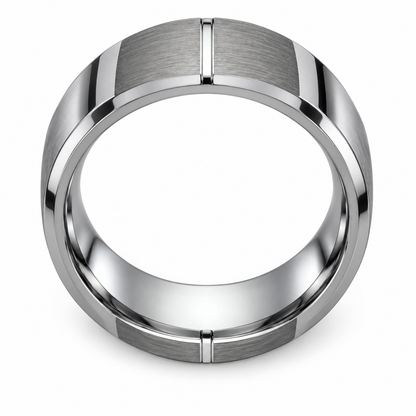 Tungsten 8mm Beveled Edge Beveled Wedding Band for Men — topdown alternate product view