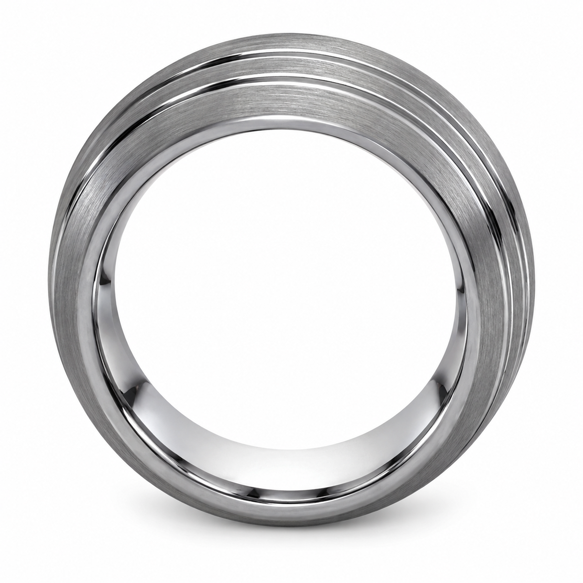 Silver Brushed Finish with Grooves Tungsten 8mm Wedding Band — topdown alternate product view