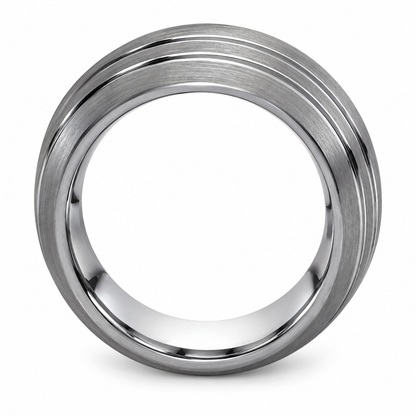 Silver Brushed Finish with Grooves Tungsten 8mm Wedding Band — topdown alternate product view
