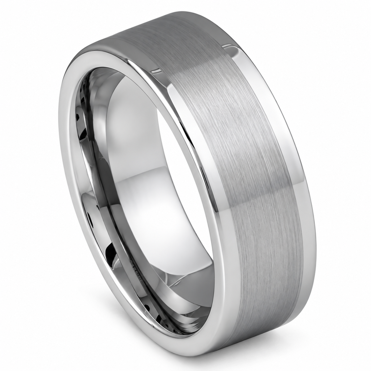 Silver Brushed Finish Tungsten 8mm Engagement Ring — angled alternate product view