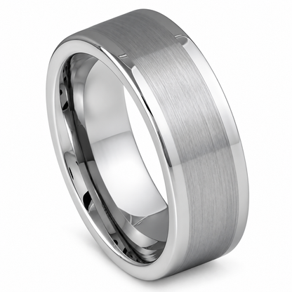 Silver Brushed Finish Tungsten 8mm Engagement Ring — angled alternate product view