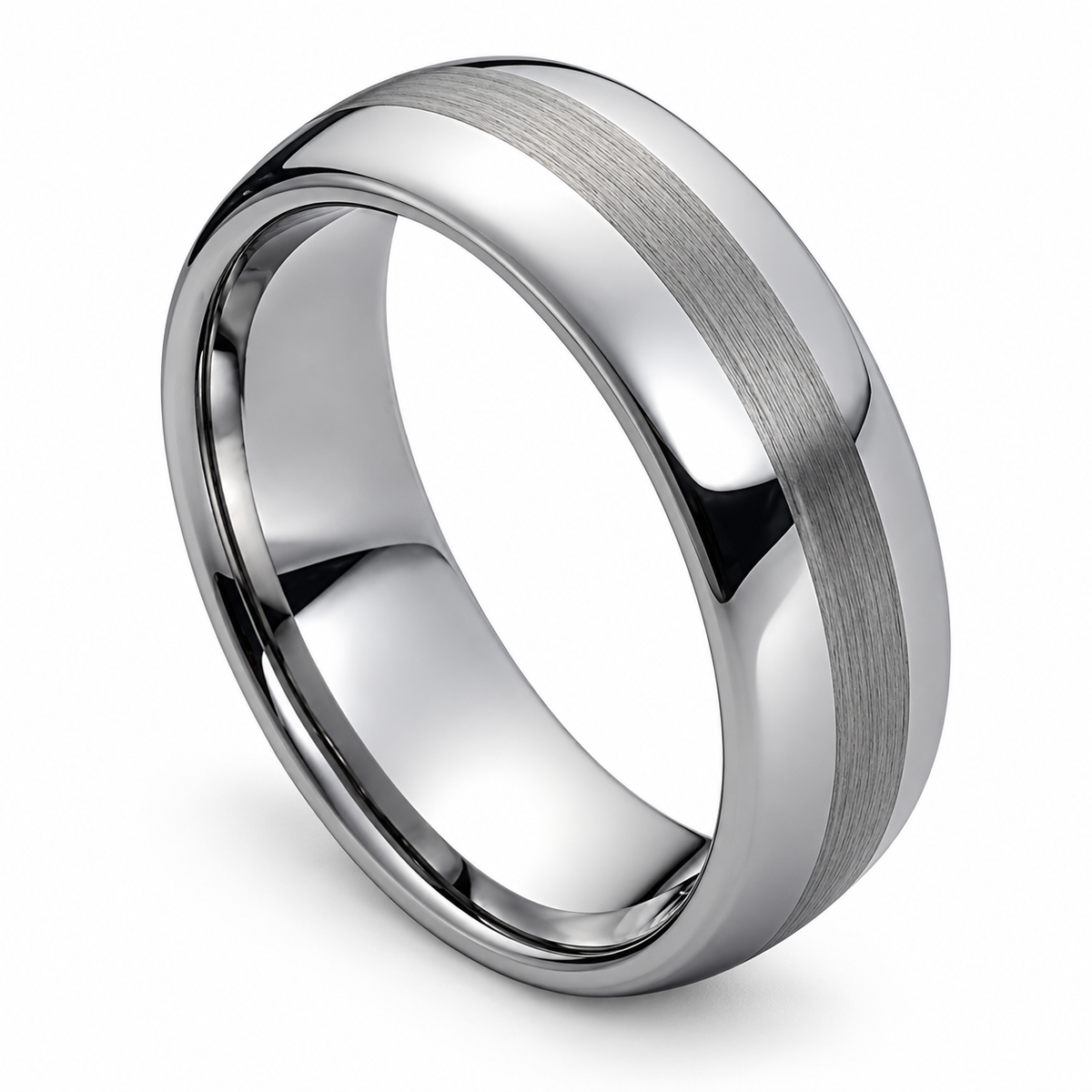 Silver Polished with Brushed Center Tungsten 8mm Promise Ring — angled alternate product view