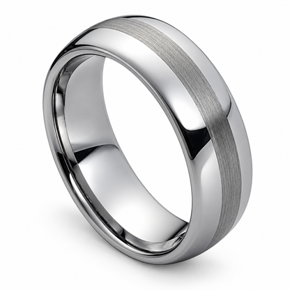 Silver Polished with Brushed Center Tungsten 8mm Promise Ring — angled alternate product view