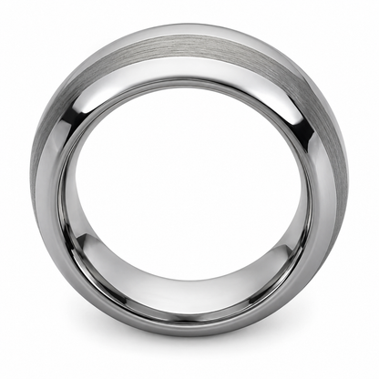 Silver Polished with Brushed Center Tungsten 8mm Promise Ring — topdown alternate product view