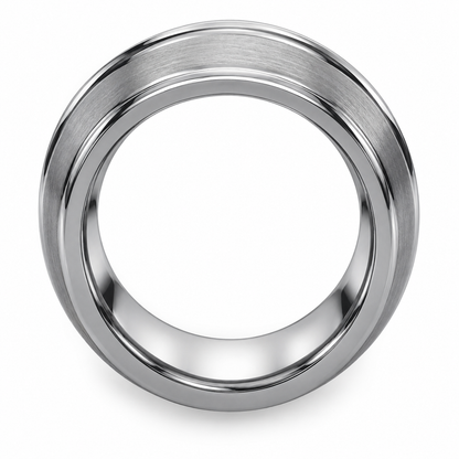 Silver Brushed Center, Polished Edges Tungsten 8mm Wedding Band — topdown alternate product view